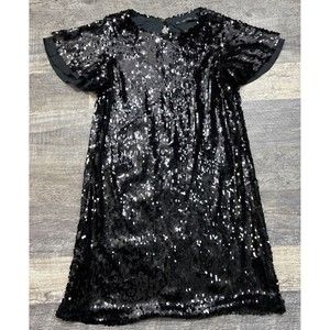 Zara Black Sparkle Sequin Dress Holiday Party Cap Ruffle Sleeve Small